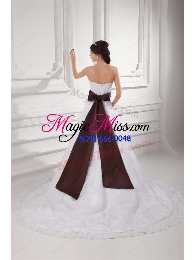 wholesale discount a line strapless court train wedding dress with sash
