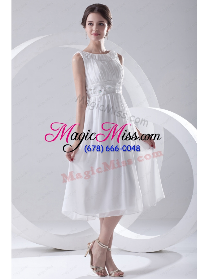 wholesale 2014 cheap empire scoop tea length appliques chiffon wedding dress