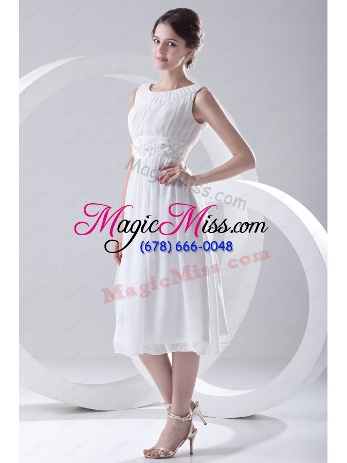 wholesale 2014 cheap empire scoop tea length appliques chiffon wedding dress