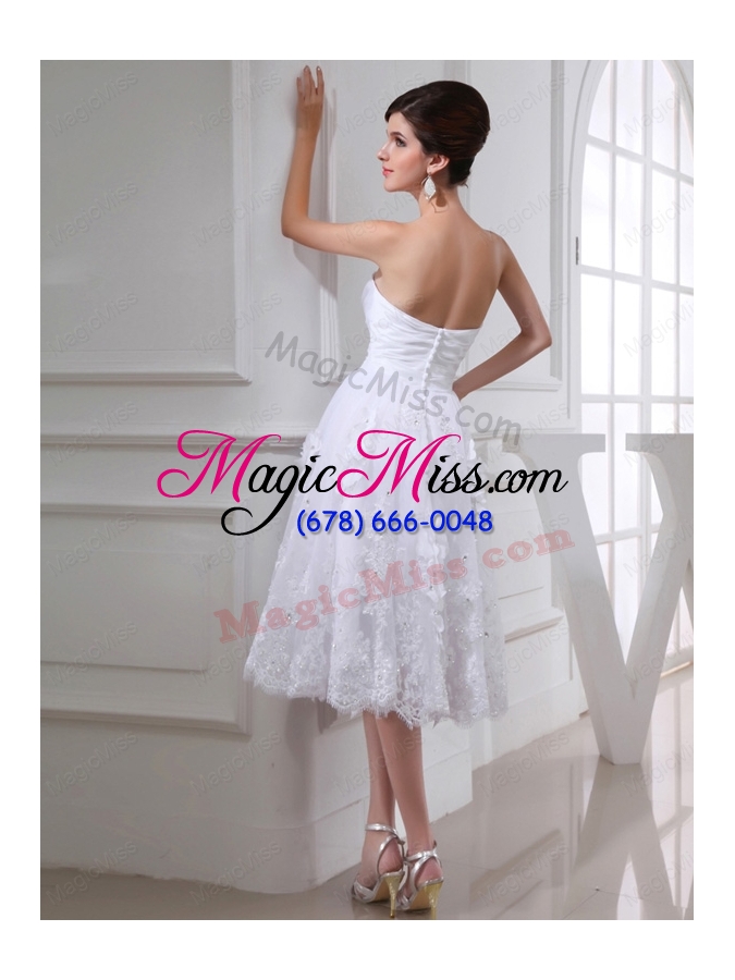 wholesale discount sweetheart tulle appliques white wedding dress with knee length