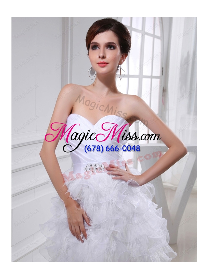 wholesale 2014 beautiful sweetheart organza ruching ruffles white wedding dress