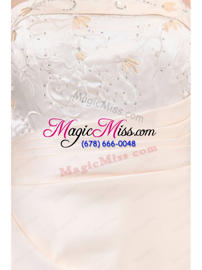 wholesale princess strapless court train satin champagne wedding dress with embroidery