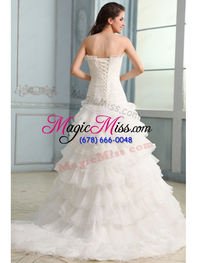 wholesale beading and flower strapless wedding dress with ruffles layered