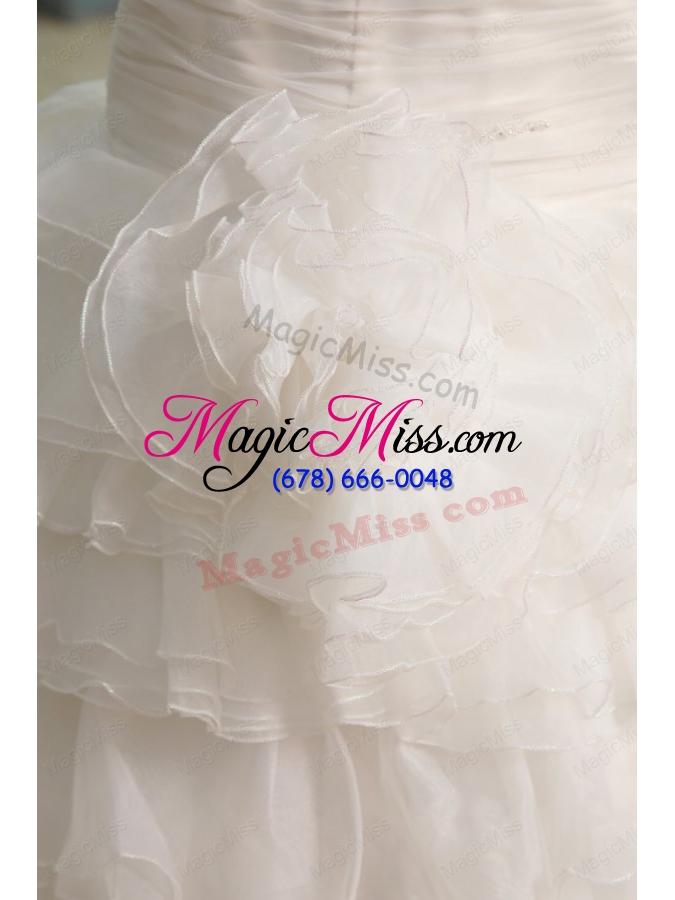 wholesale beading and flower strapless wedding dress with ruffles layered