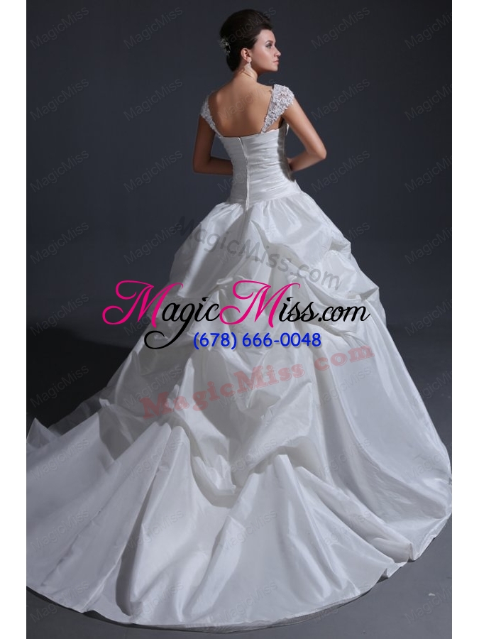 wholesale ball gown wide straps wedding dress with appliques and flowers