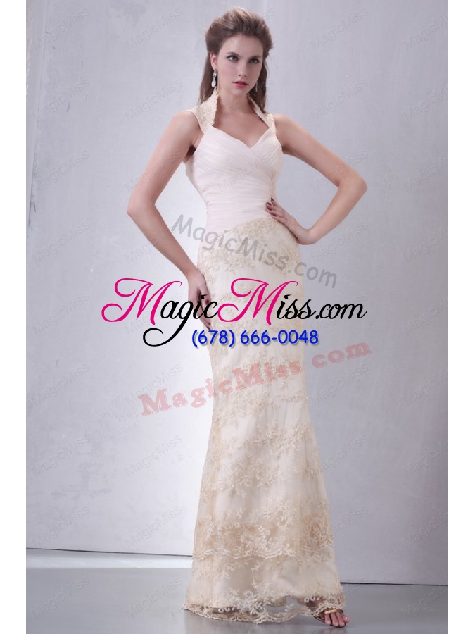 wholesale beautiful halter top column lace wedding dress floor length