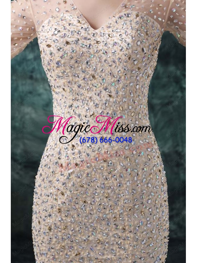 wholesale champagen mermaid sweetheart v neck wedding dress with beading