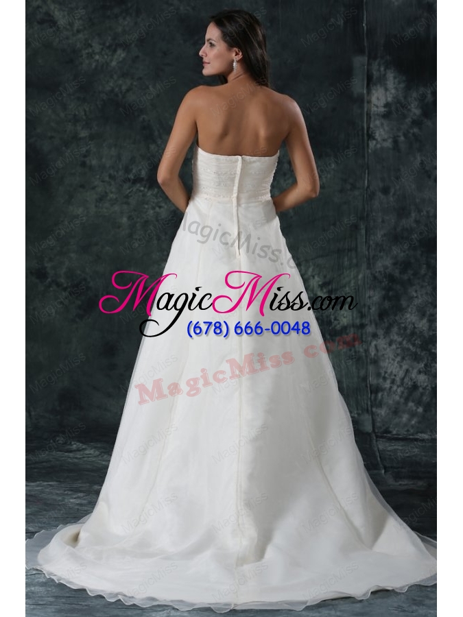 wholesale elegant a-line ruching organza wedding dress with court train