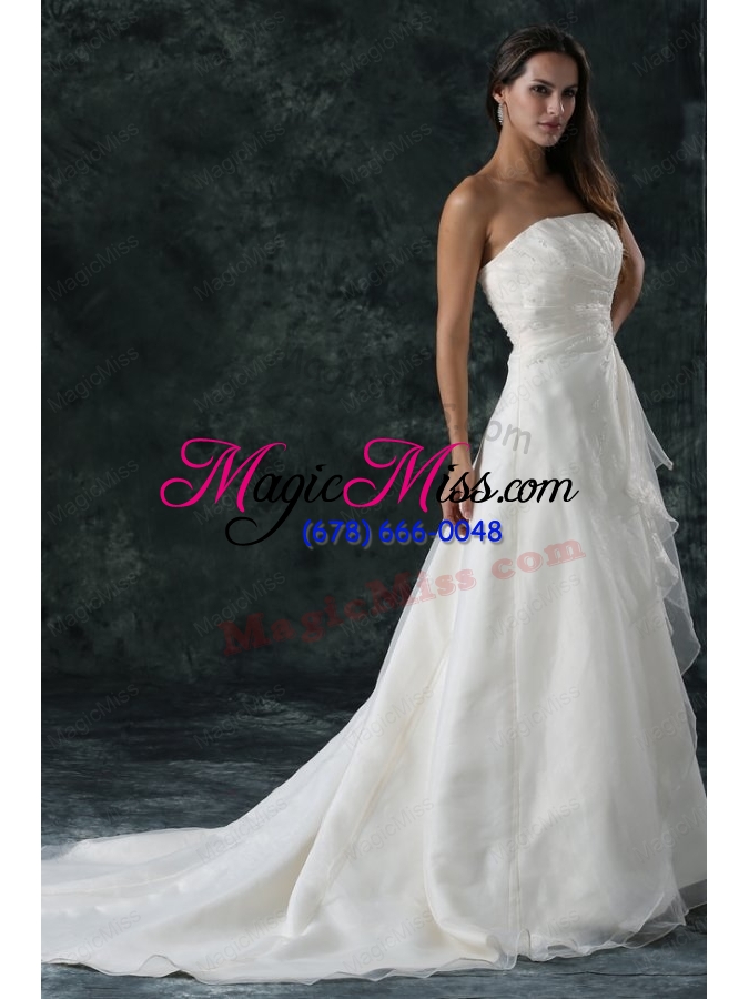 wholesale elegant a-line ruching organza wedding dress with court train