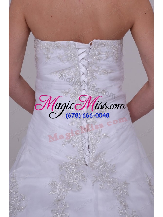 wholesale strapless court train organza appliques lace up wedding dress