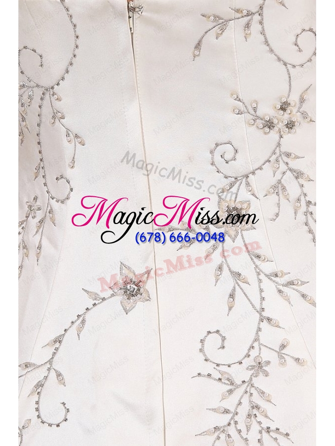 wholesale a line straps embroidery satin wedding dress with zipper up