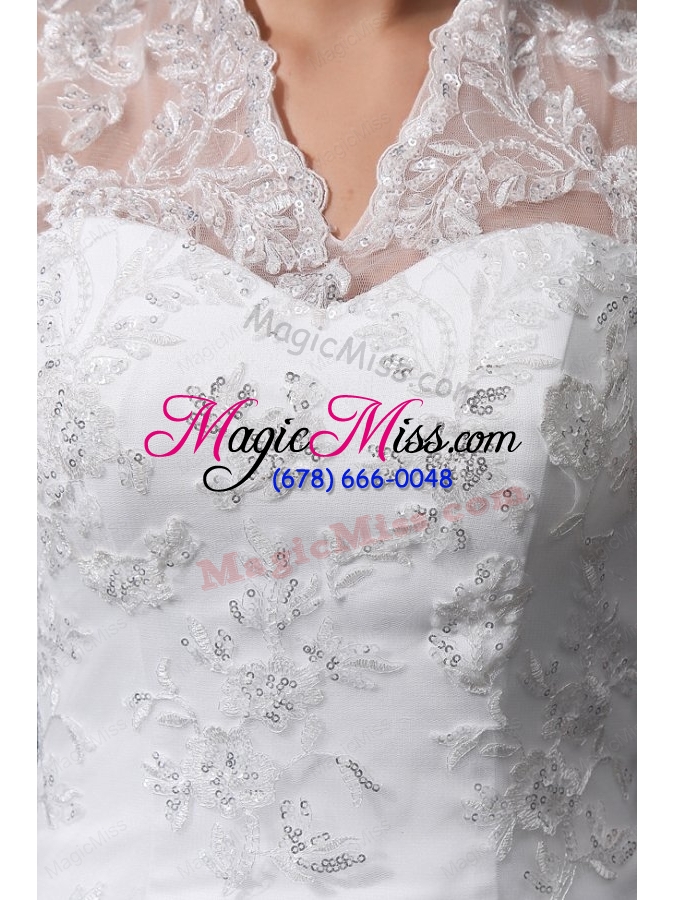 wholesale column high neck appliques lace wedding dress with court train