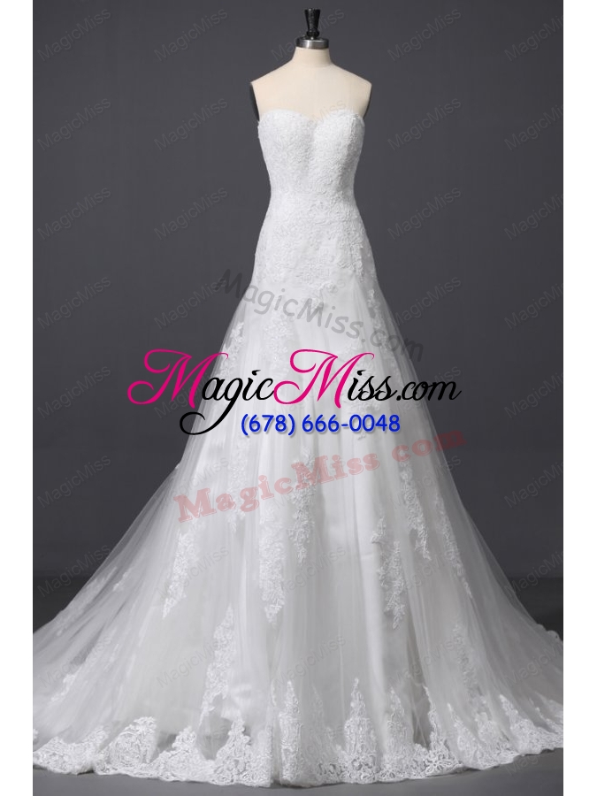 wholesale a line sweetheart appliques and lace wedding dress with court train