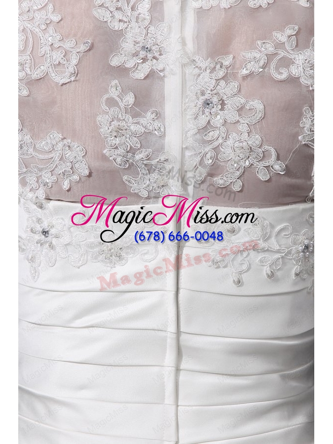 wholesale a line high neck organza wedding dress with chapel train with appliques