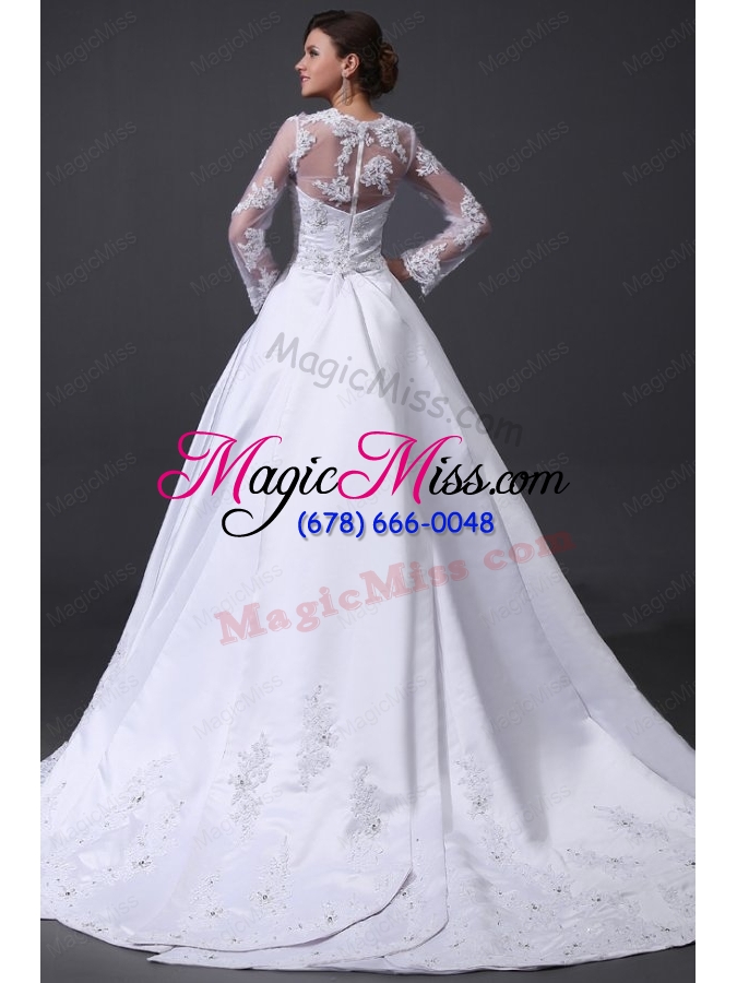 wholesale a line v neck appliques 2015 wedding dress with long sleeves