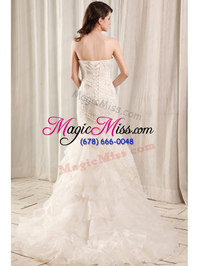 wholesale strapless mermaid embroidery and ruffles court train wedding dress
