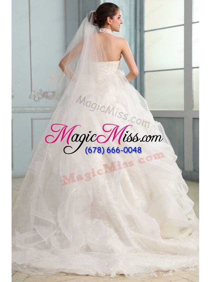 wholesale halter top neck organza ball gown wedding dress with appliques