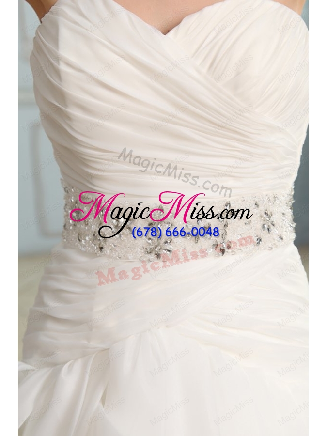 wholesale sweetheart beaded decorate waist organza wedding dress with ruffles
