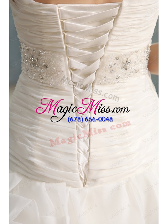 wholesale sweetheart beaded decorate waist organza wedding dress with ruffles