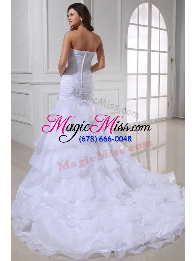 wholesale strapless beading and ruffles layered organza wedding dress