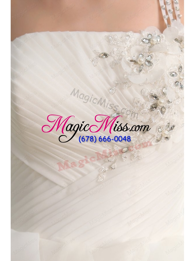wholesale one shoulder ball gown beading and appliques organza wedding dress