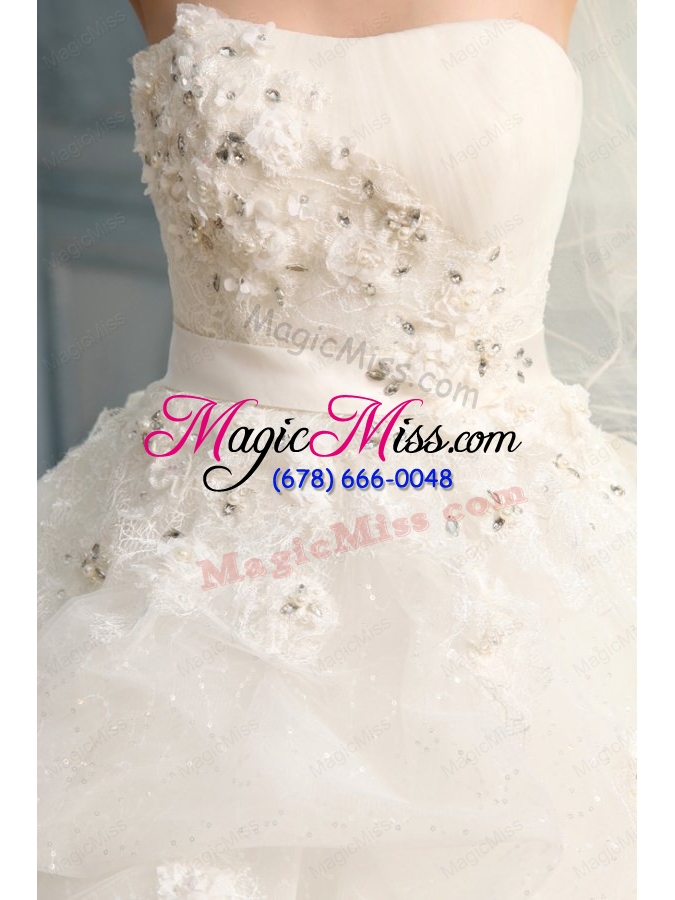 wholesale strapless ball gown appliques and pick ups long wedding dress
