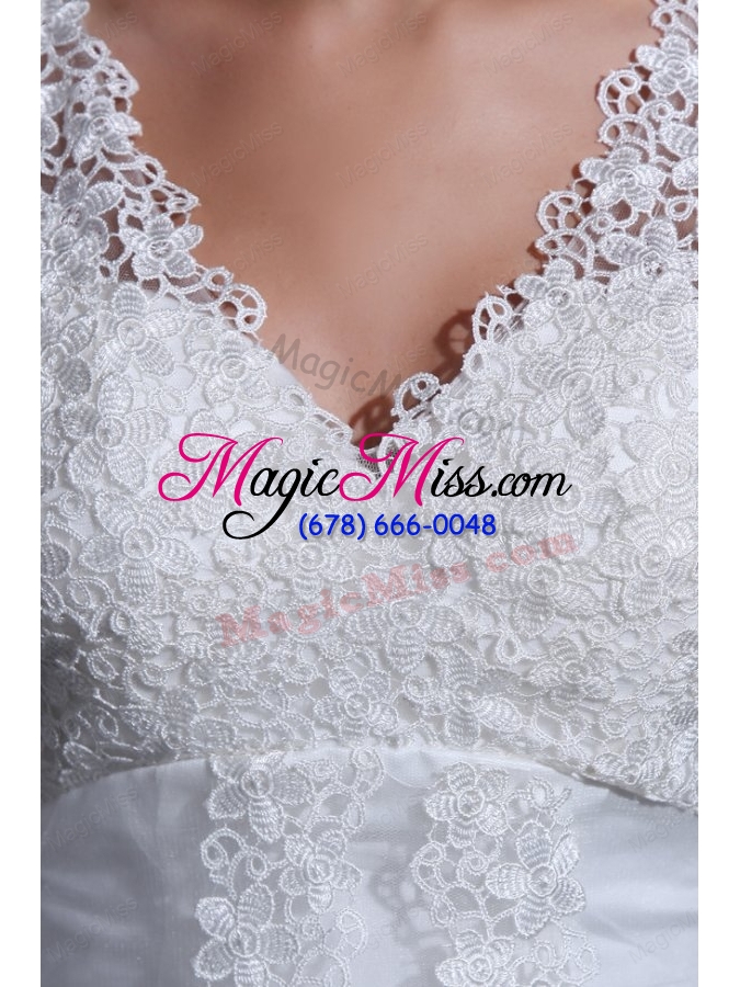 wholesale exquisite v neck a line lace appliques wedding dress with court train