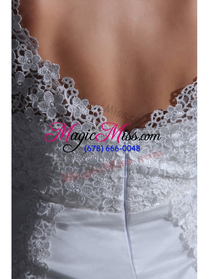 wholesale exquisite v neck a line lace appliques wedding dress with court train
