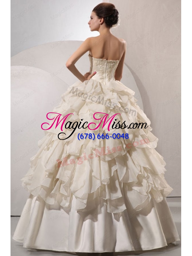 wholesale ball gown strapless appliques and hand made flowers wedding dress