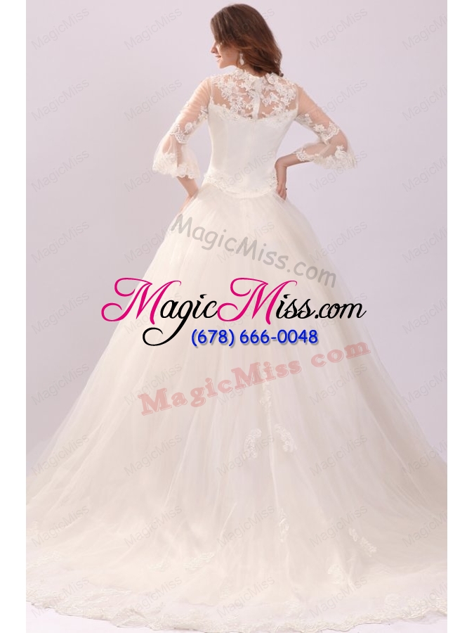 wholesale a line strapless appliques wedding dress with 3/4 length sleeves
