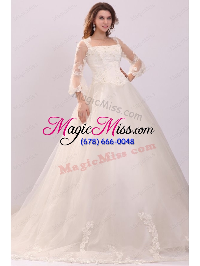 wholesale a line strapless appliques wedding dress with 3/4 length sleeves
