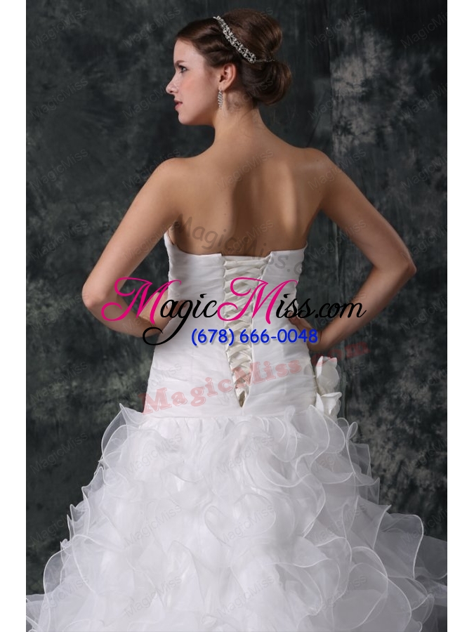 wholesale a line strapless organza wedding dress with flower and ruffles layered