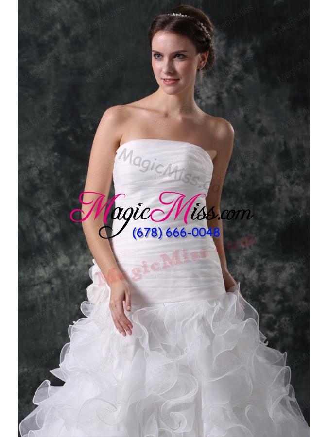 wholesale a line strapless organza wedding dress with flower and ruffles layered