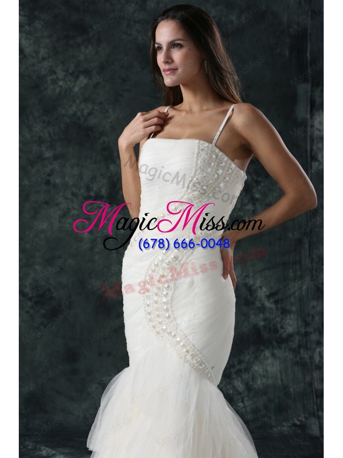 wholesale spaghetti strap mermaid beaded decorate tulle wedding dress