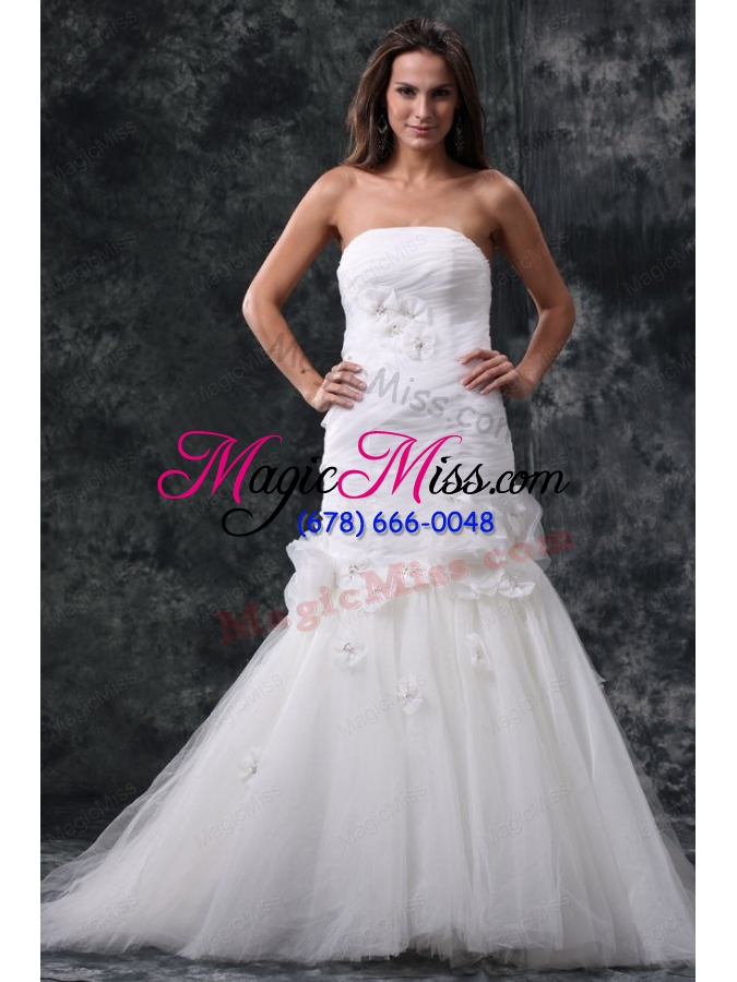 wholesale mermaid strapless ruching lace up tulle white wedding dress