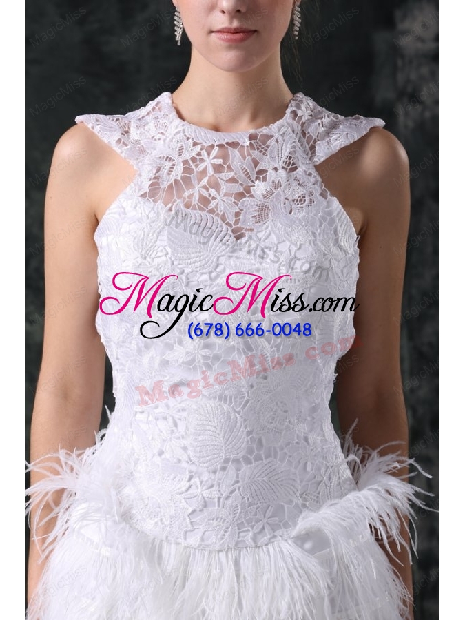wholesale column scoop mini length lace wedding dress with open back