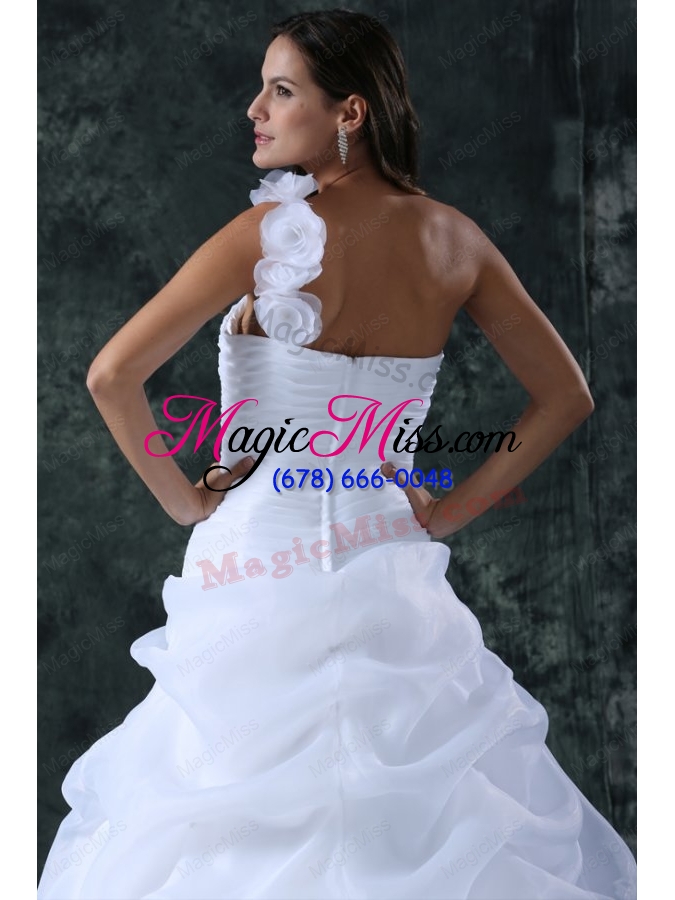 wholesale elegant a line organza brush train zipper up wedding dress with ruching