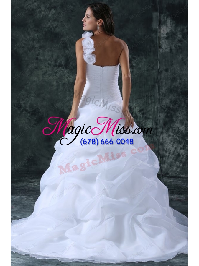 wholesale elegant a line organza brush train zipper up wedding dress with ruching