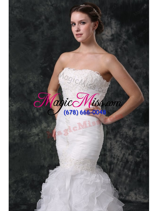 wholesale mermaid strapless organza ruffles and ruching wedding dress with court train