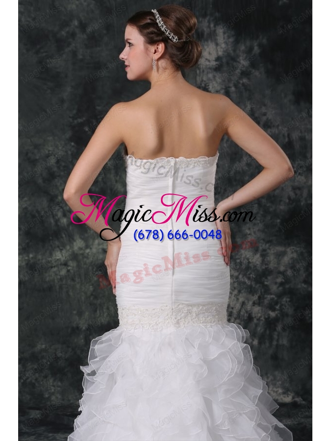 wholesale mermaid strapless organza ruffles and ruching wedding dress with court train