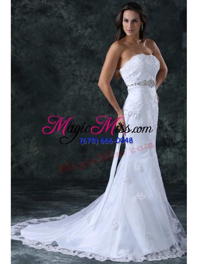 wholesale mermaid strapless beading and lace wedding dress with court train