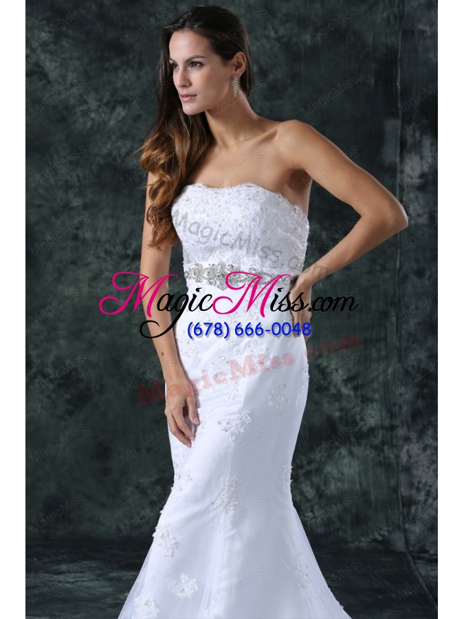 wholesale mermaid strapless beading and lace wedding dress with court train