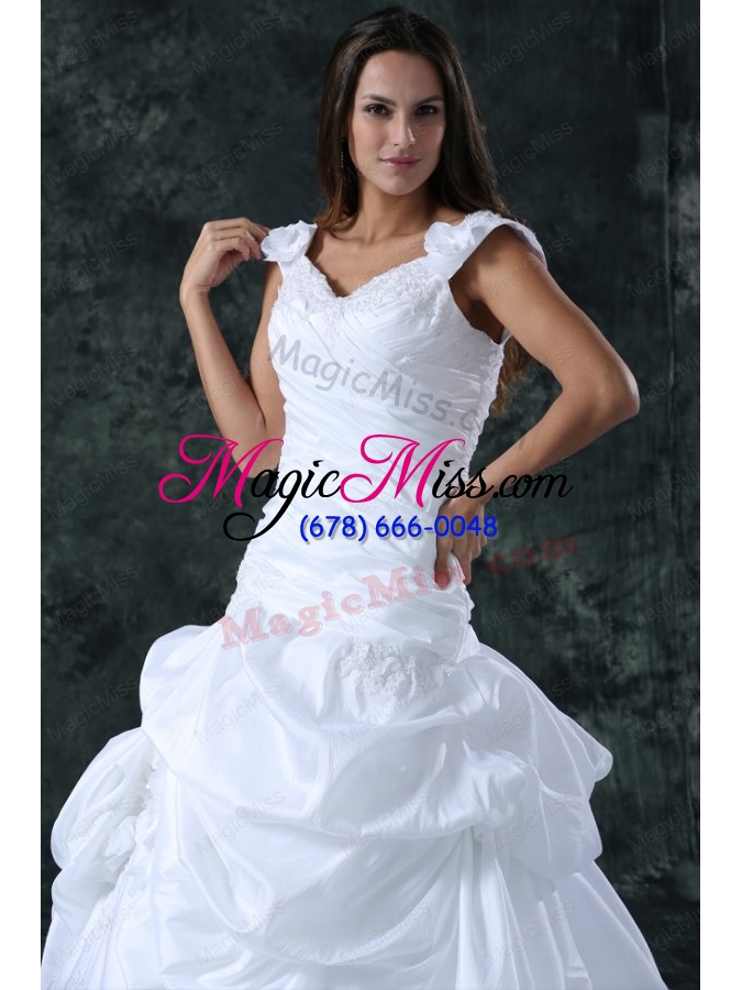 wholesale elegant ball gown v neck taffeta appliques wedding dress