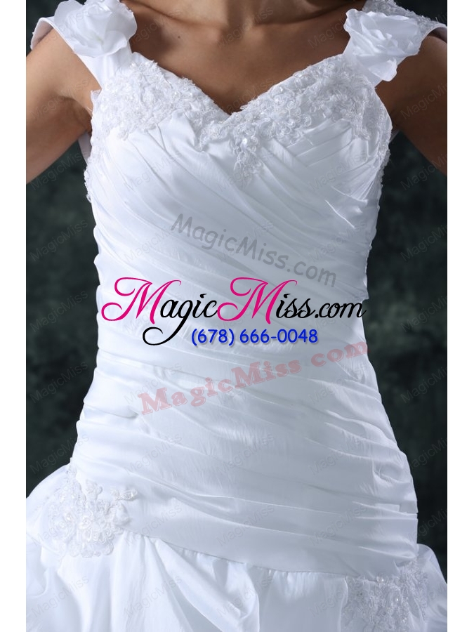 wholesale elegant ball gown v neck taffeta appliques wedding dress