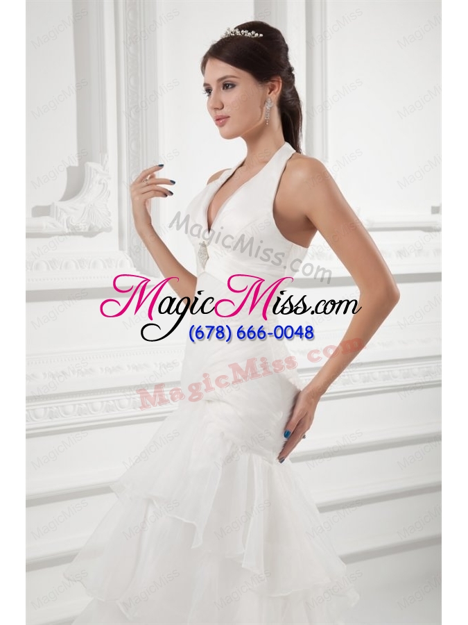 wholesale pretty mermaid halter top wedding dress with beading and layers