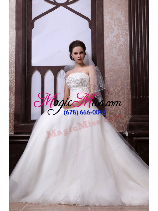 wholesale a line strapless beading tulle and organza zipper up wedding dress