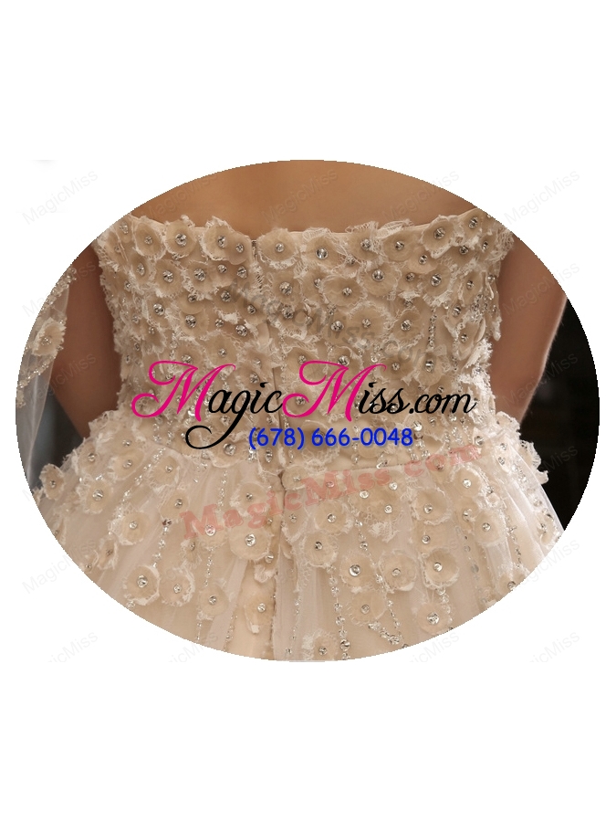 wholesale champagne ball gown sweetheart hand made flower tulle wedding dress