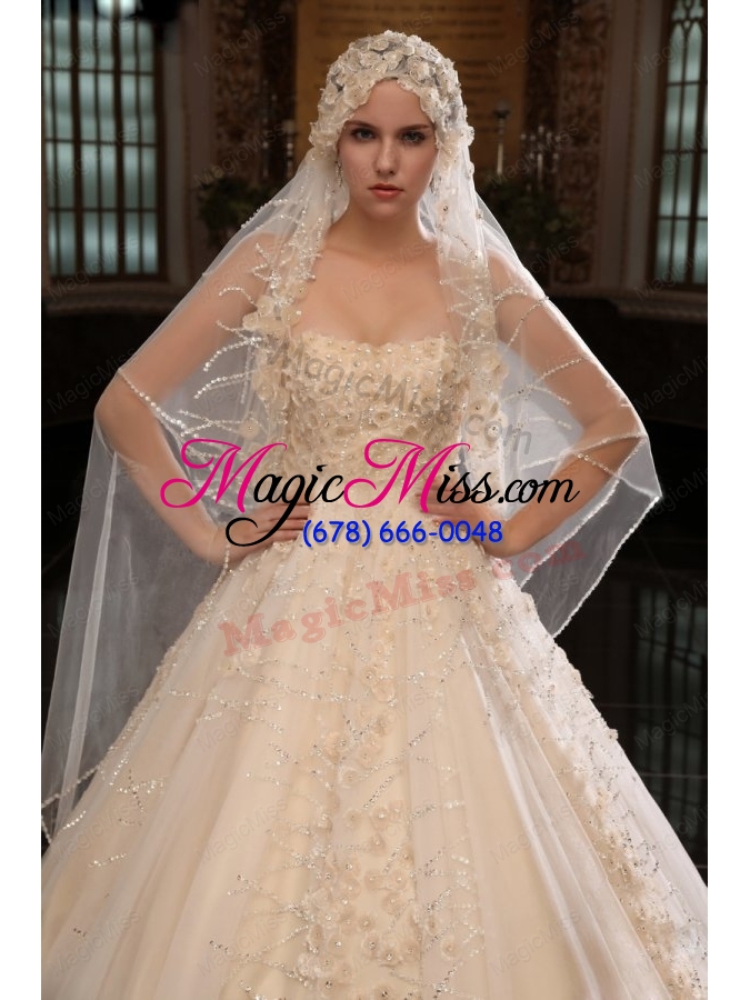 wholesale champagne ball gown sweetheart hand made flower tulle wedding dress
