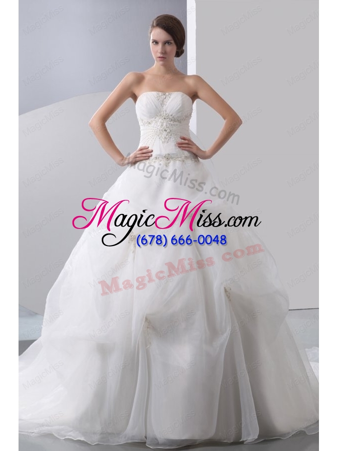 wholesale ball gown strapless beading zipper up organza wedding dress