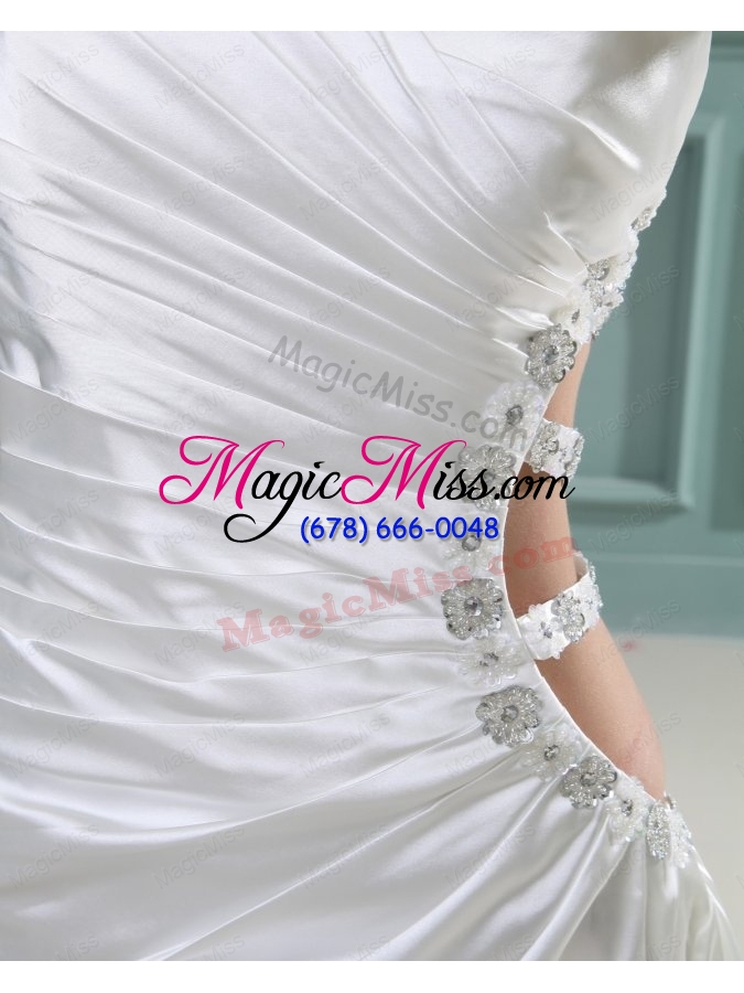 wholesale column one shoulder floor length beading wedding dress with side zipper